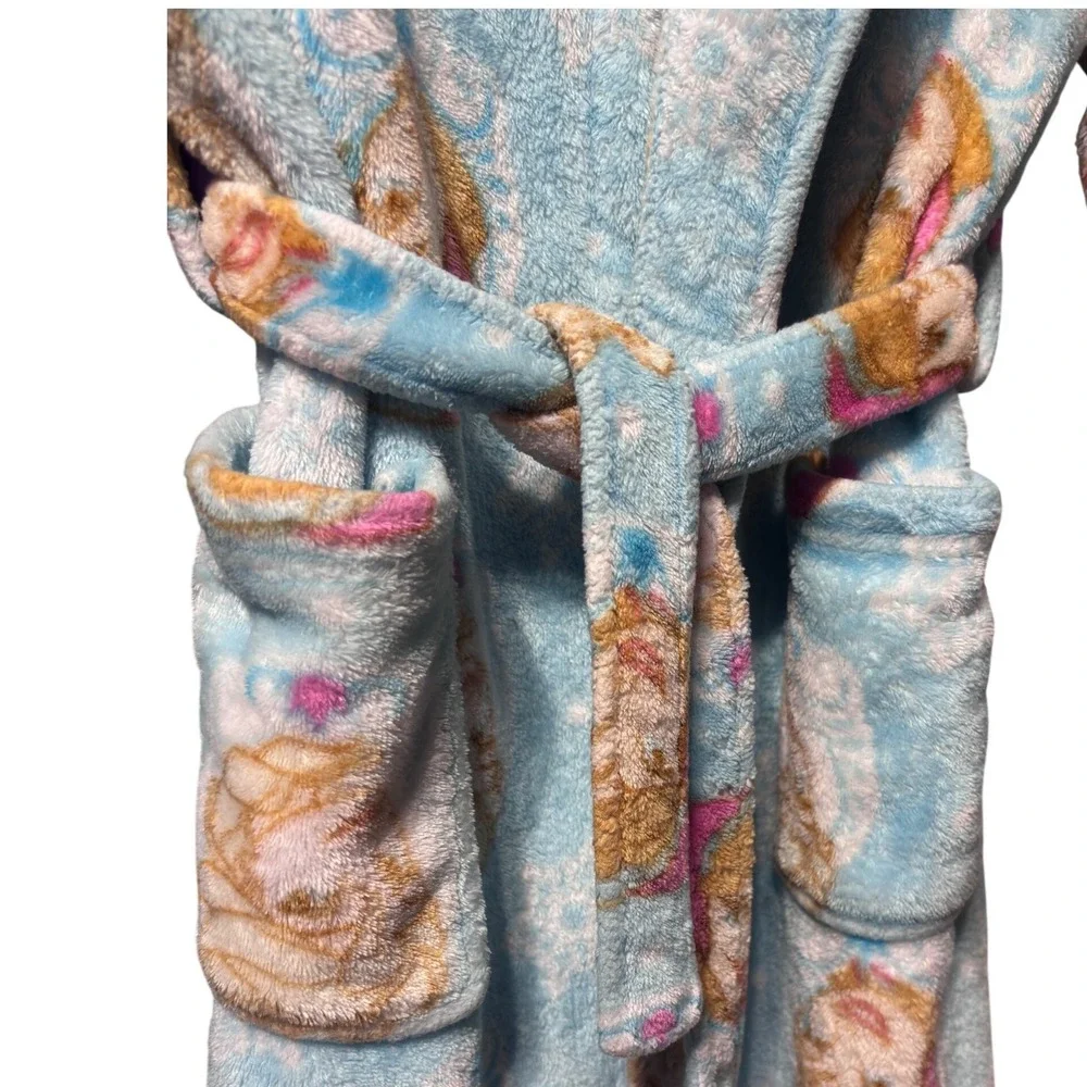 Disney Frozen Bathrobe‎ Girls 7/8 Blue Excellent Elsa Anna Plush Fleece Robe